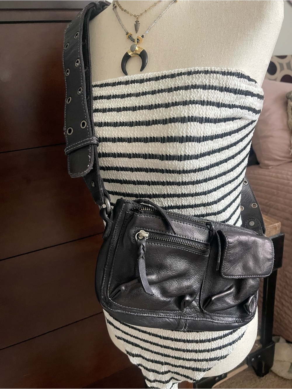 Free People Black Leather Belt Bag
